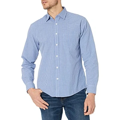 Afbeelding van Amazon Essentials Men&#039;s Casual poplin overhemd met normale pasvorm en lange mouwen, Blauw Gingham, M