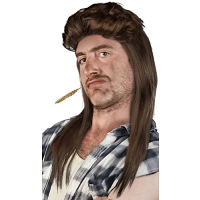 Afbeelding van Mullet Pruik Pimp Blond Brunette Grijs Zwart (Bruin)