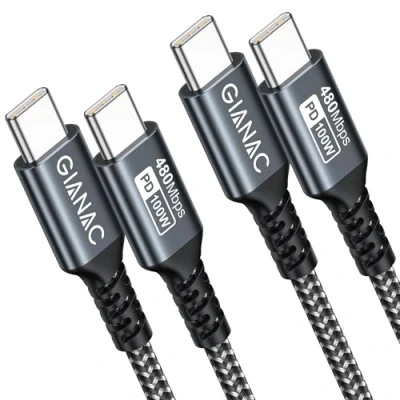 Afbeelding van GIANAC USB C naar kabel, 2 stuks 1m, snellaadkabel, PD 5 A/100 W, oplaadkabel met E Mark chip voor iPhone 15 Pro, Macbook iPad Samsung Galaxy S23, S22, S21, enz