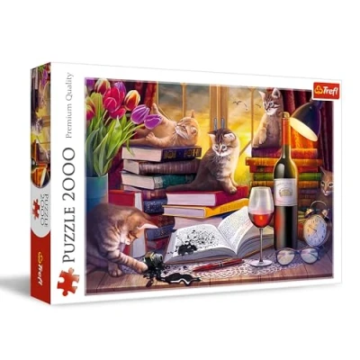 Afbeelding van Trefl Kattenavond puzzel met 2000 stukjes dieren, Creatieve ontspanning, Klassieke voor volwassenen en kinderen vanaf 14 jaar