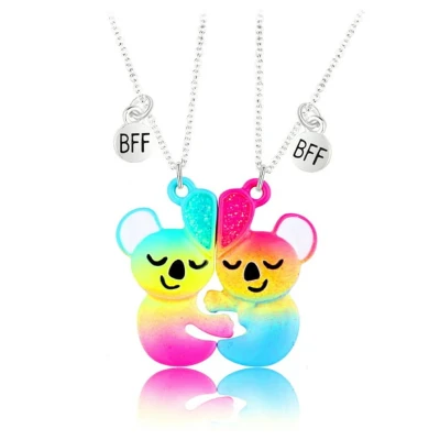 Afbeelding van Bixorp Friends BFF Ketting voor 2 met Magnetische Regenboog Koalas &amp; Hartje Zilverkleurig Koord Vriendschapsketting Cadeau