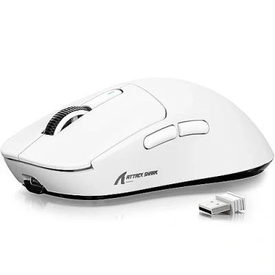 Afbeelding van ATTACK SHARK X3 49g ultralichte muis, PixArt PAW3395 Gaming Sensor, BT/2.4G draadloos/bekabelde gamingmuis, 26000 DPI, 200 uur batterij, Office Mice for Win11/Xbox/PS/Mac (wit)