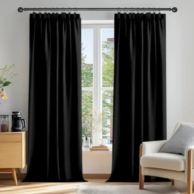 Afbeelding van Deconovo Verduisterende Gordijnen met Plooiband, Zwart, 117x229 cm (B x H), 2 stuks, Kant en Klaar, Verduisteringsgordijnen voor Woonkamer, Halloween