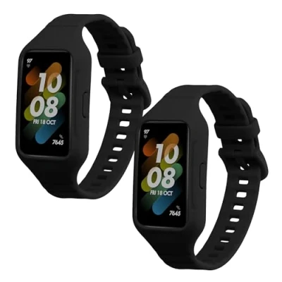 Afbeelding van kwmobile 2x horlogebandjes geschikt voor Huawei band 7 / 6 Honor bandje Smartwatch bandjes van TPU Activity tracker horloge in zwart