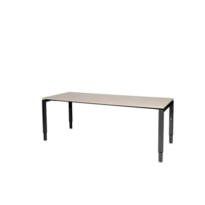 Afbeelding van Domino bureau, hoogte instelbaar (62 85cm) met 200x80cm &#039;zwevend&#039; lindberg (licht) eiken 25mm blad en zwart (RAL9005) N poot frame