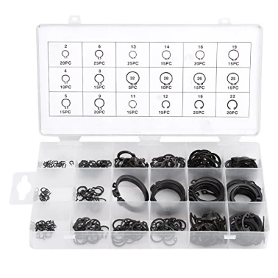 Afbeelding van Garosa 300 stuks elastische ringen, 2 32 mm, E clip, snap, Circlip, 18 verschillende maten, kit, ring, buitenring, assortiment, sluitringen, sluitring met gedeelde gesp