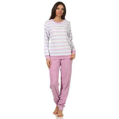 Afbeelding van Damespyjama van badstof, met manchetten, in luxe strepenlook 202 201 13 362, lila, 36
