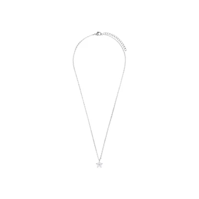 Afbeelding van Lucardi Dames Stalen Ketting bloem met zirkonia wit Staal Zilverkleurig 47 cm