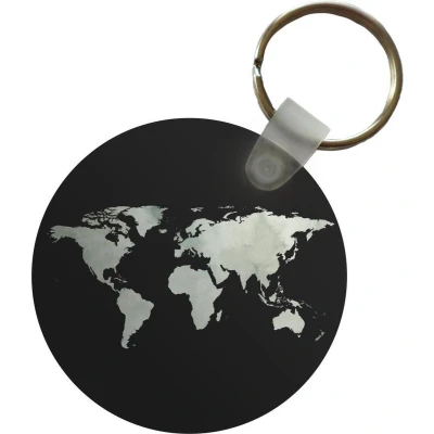 Afbeelding van Sleutelhanger Wereldkaart Waterverf Grijs Plastic Rond Uitdeelcadeautjes