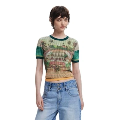 Afbeelding van Desigual Landscape Tshirt print, Dames, Maat: XS, Green