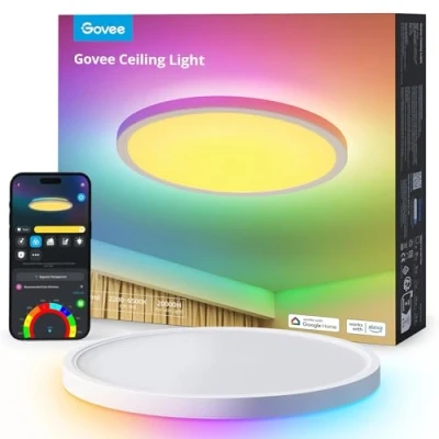Afbeelding van Govee plafondlamp RGBIC Smart, 24 W, diameter 30 cm, dimbaar, led met 16 miljoen doe het zelf kleuren, werkt Alexa en Google Assistant, voor slaapkamer, woonkamer