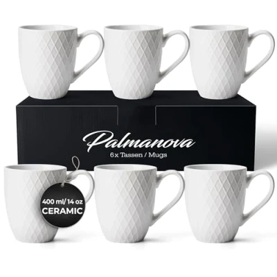 Afbeelding van MiaMio 6 x 400 ml koffiemok set/mok Moderne keramische matte mok Grote Palmanova Collectie (White)