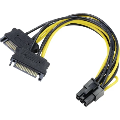 Afbeelding van Akasa SATA power to 6 pin PCIe Adapter Cable Converts 2 x 15 Provides PSU Support for Graphics Card 15cm AK CBPW13