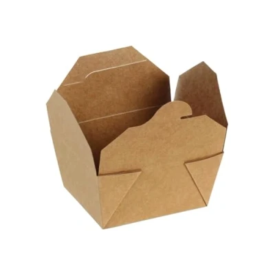 Afbeelding van DeinPack Take Away Box 1200 ml, biologische eetbox met vouwdeksel, kartonnen doos, rechthoekig, bruine kraftkartonnen wegwerp to go boxen, 25 stuks