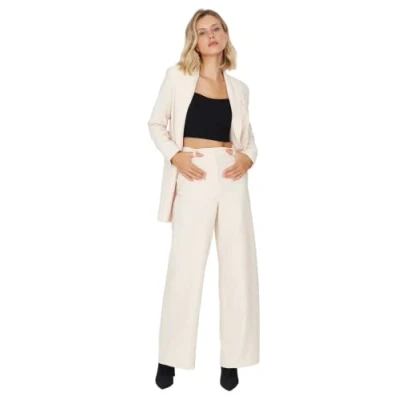 Afbeelding van Trendyol Dames broek met wijde pijpen, crème, 34, crme, 60