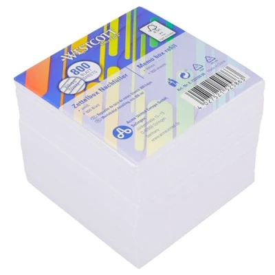 Afbeelding van Westcott E 733199 00 Notitieblaadjes, navulverpakking, notitieblok met 9 x cm grote vellen in wit, navulset voor dispenserbox, FSC gecertificeerd papier, 80 g/m²