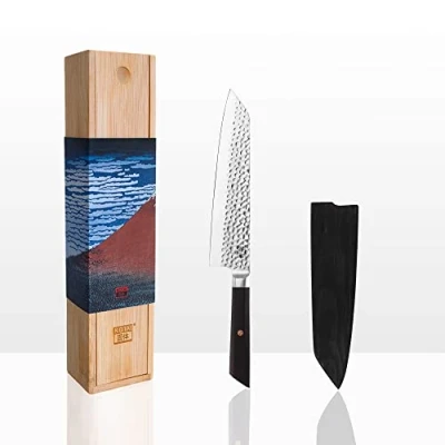 Afbeelding van KOTAI Keukenmes in Kiritsuke stijl Koksmes Lemmet van 21 cm Met de hand gehamerd en geslepen Ultrascherp Japans 440 C roestvrij staal Verborgen volledige tang