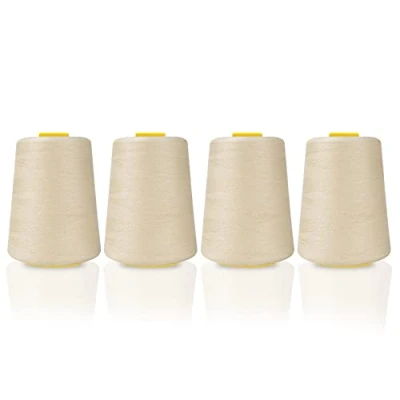Afbeelding van Curtzy 4 Pak Beige Polyester Naaimachine Draad Spoelen Set 11 cm met 5400 m Bobbin Kit voor Hand en Machine Borduren
