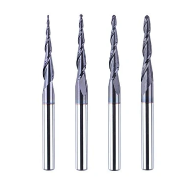 Afbeelding van SpeTool 4 Stuks 2 fluiten Kogelfrees met Conische Punt frees CNC R0,25mm 1,0mm graveerfrees 4mm schacht VHM voor bovenfrees TiAlN coating schachtfrees 2D en 3D gravure