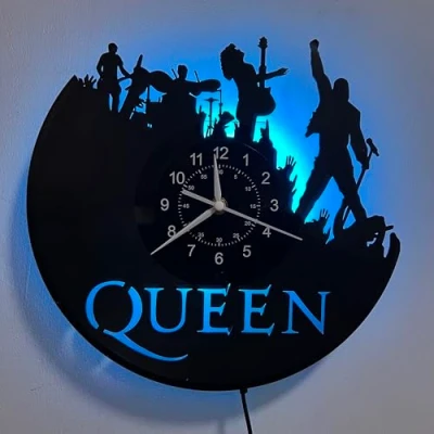 Afbeelding van The Queen Rock Music Band Vinyl Wandklok LED 7 Kleur Nachtlamp Retro Woonkamer Keuken Unieke Geschenken Handgemaakte Home Muur Decor (met licht)