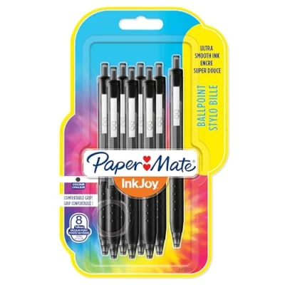 Afbeelding van Paper Mate InkJoy 300RT balpennen met drukknop Medium punt (1,0 mm) Zwart 8 stuks