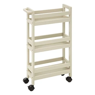 Afbeelding van 5Five Keuken of badkamer trolley 3 laags creme wit D15 x B40 H75 cm mdf hout met wielen Opberg