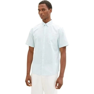 Afbeelding van TOM Tailor MIT Struktur Overhemd, Heren, Maat: XL, Turquoise off white structure