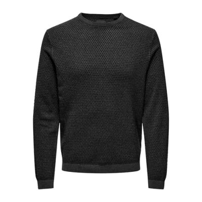 Afbeelding van Only &amp; Sons Legerer FEIN Gepunkteter Longsleeve Trui, Heren, Maat: Small, Dunkelgrau