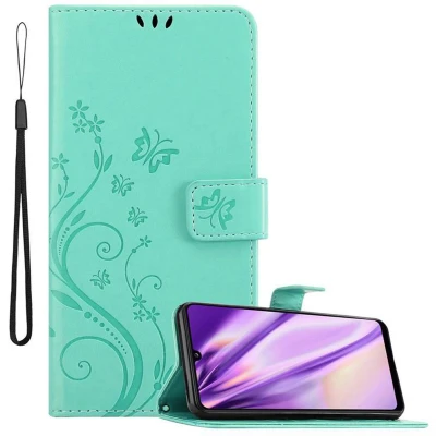 Afbeelding van Cadorabo Hoesje geschikt voor Samsung Galaxy A31 in BLOEMEN TURKOOIS Beschermhoes bloemmotief met magnetische sluiting, standfunctie en kaartsleuven Book Case Cover Etui