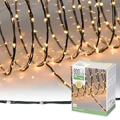 Afbeelding van ECD Germany LED micro cluster lichtketting 24m 800 LEDs extra warm wit, 8 functies, elektriciteit werking, IP44 waterdicht binnen/buiten, kerstverlichting Kerstboom