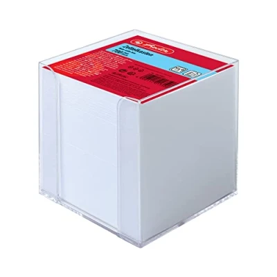 Afbeelding van Herlitz 10410801 notitie kubusdoos 9x9x9cm transparant met witte vellen