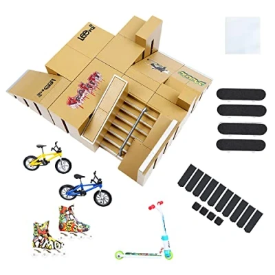 Afbeelding van Skate Park Kit, Kit Ramp Onderdelen voor Finger Skateboard Deel Training Rekwisieten met 4 Vinger Decks 2 Bike 1 Paar Skates en Scooters meer