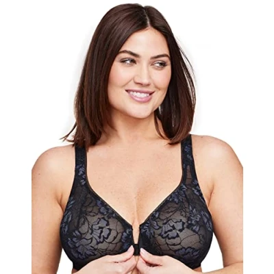 Afbeelding van Glamorise Vrouwen Plus Size Lacey T Back Wonderwire BH Onderdraad #9246, Zwart, 75F