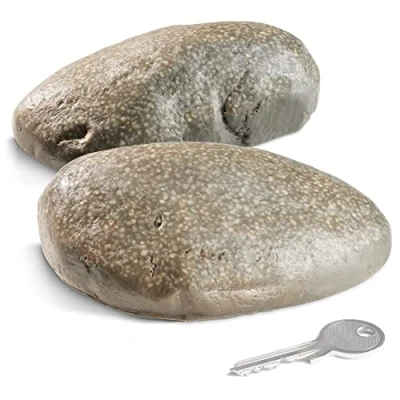Afbeelding van COM FOUR® 2x sleutelsteen &quot;Pebblestone&quot; imitatiesteen met geheim vakje kunststeen voor geocaching sleutelverstopplaats in steenlook steendummy (2 stuks plat)