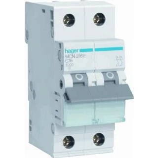 Afbeelding van Hager installatieautomaat 2p 6ka c karakteristiek 16a 2 modulen mcn216e