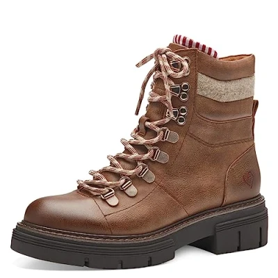 Afbeelding van Marco Tozzi Enkellaarsjes met plateauzool, Dames, Maat: 41, Cognac Imitatieleer/ textiel