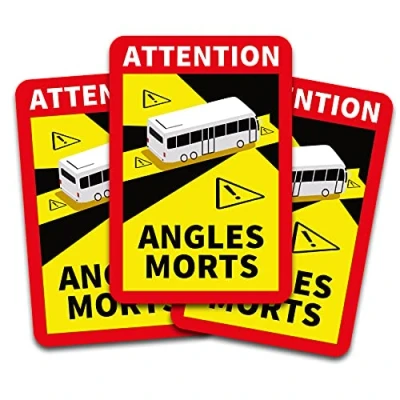 Afbeelding van Attention Angles Morts stickers, waarschuwing dode hoek R144 (bus, 3 stuks), elk 25 x 17 cm voor voertuigen vanaf 3,5 t in Frankrijk, zelfklevend UV bestendig, weerbestendig