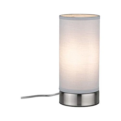Afbeelding van Paulmann 77058 tafellamp Pia max. 25 watt wit, ijzer geborsteld woonkamerlamp metaal, stof nachttafellamp E14,Wit, Staal
