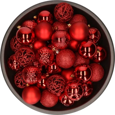 Afbeelding van 37x stuks kunststof kerstballen rood 6 cm mix Kerstbal