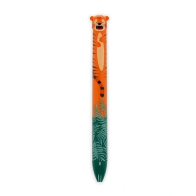 Afbeelding van Legami Tweekleurige Click&amp;Clack pen, blauwe en oranje inkt, drukstift, ideaal voor school, kantoor, thuis, schattige tijgerstift, cadeau idee, kinderen volwassenen, tweekleurig, diameter van