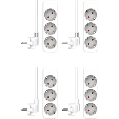 Afbeelding van 4 Pack ELRO ES103 Stekkerdoos 3 voudig met 1,5m snoer Kinderbeveiliging randaarde stekker max. 3680W TÜV getest