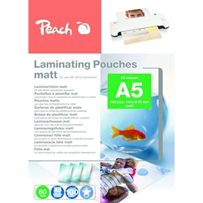 Afbeelding van Peach Lamineerfolie A5 80 mic 100 pouches mat beschrijfbaar premium kwaliteit voor de beste lamineerresultaten compatibel met apparaten van alle merken fabrikanten S PP580 30