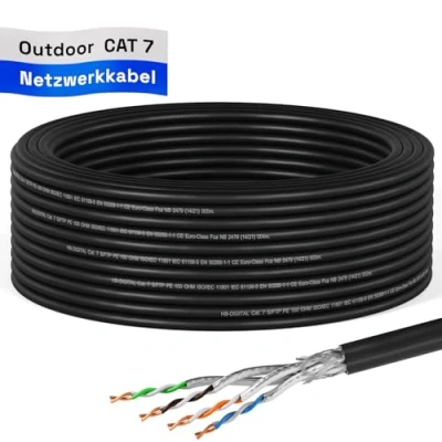 Afbeelding van HB DIGITAL Cat 7 LAN kabel, netwerkkabel, installatiekabel, outdoor AWG23 S/FTP, dubbel afgeschermd, PIMF puur koper, 1000 MHz/10 Gbits, installatie, ethernet, datakabel voor buiten,
