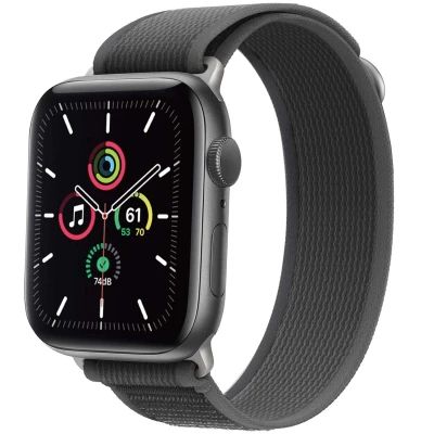 Afbeelding van Apple Watch bandje Nylon Grijs Geschikt voor Series1/2/3/4/5/6/7/8/9/10/SE (38/40/41 mm) Series 10 (42 Black Grey