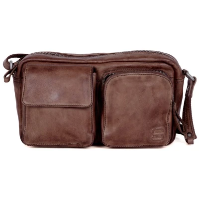 Afbeelding van Leather Cross body Sara Dark brown