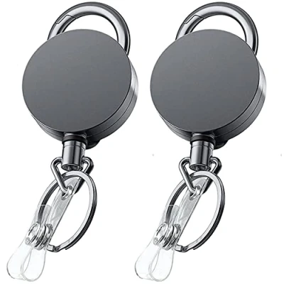 Afbeelding van VOVIGGOL 2 Stks Heavy Duty Badge Reels Intrekbare Houders met Riem Clip Sleutelring, Metalen ID Kaarthouder Karabijnhaak Sleutelhanger Ring voor Naam Clips, 60 cm Sterk Dyneema Trekkoord