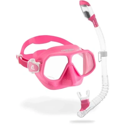 Afbeelding van CRESSI Rombo + Mini Dry Combo Pink Clear/Pink Junior Combiset, Masker en Snorkel, Transparant/Roze, Eén maat