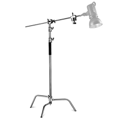 Afbeelding van NEEWER Pro krachtige C standaard van 100% roestvrij staal met arm voor de arm, maximale hoogte 320 cm, fotografie lichtstatief 128 cm houderarm, 2 handgrepen studio monolicht, softbox,