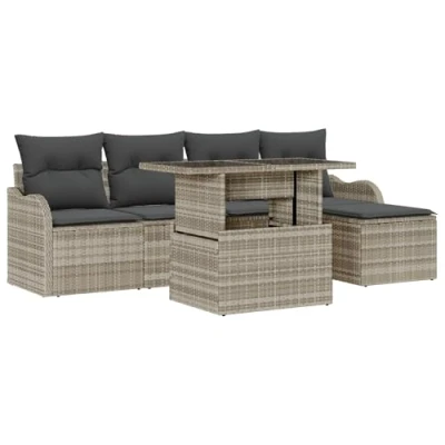 Afbeelding van vidaXL 6 delige Tuin Sofa Set met Kussens Lichtgrijs Poly Rattan, 2 zits Opslag &amp; Rattan