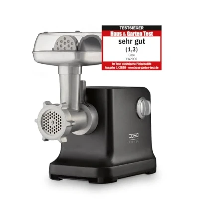 Afbeelding van CASO FW 2000 Vleesmolen met krachtige Watt motor, duurzaam titanium lemmet, terugloopfunctie, uitgebreide accessoires, 2 snelheden, grote aluminium vulbak